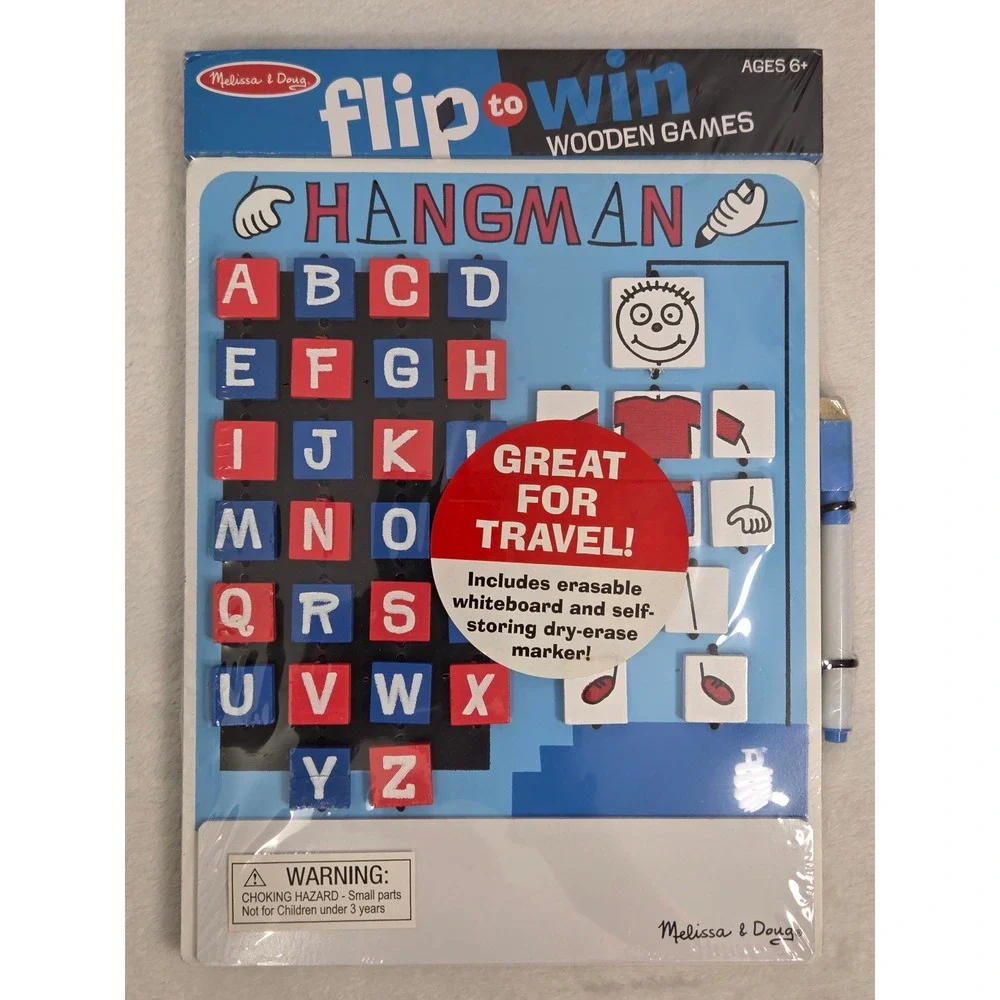 Melissa & Doug Flip to Win Wooden Hangman Travel Game with Dry Erase Marker